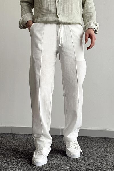 Moderk Men's Linen High Quality Elastic Waist Baggy Fit 2-Piece Trousers Does Not Pilling or Sweating
