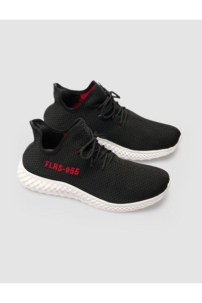 Cabani White Knitwear Black Men's Sports Shoes - Text Motif, Lace-up