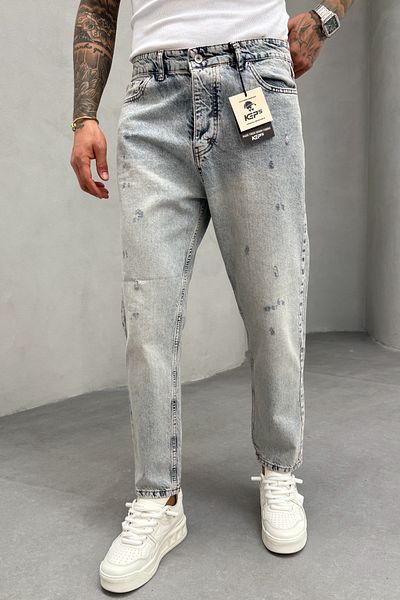 MADZEYMODA Ανδρικό τζιν παντελόνι Boyfriend Mold Ice Blue τζιν με σκισίματα KE-499