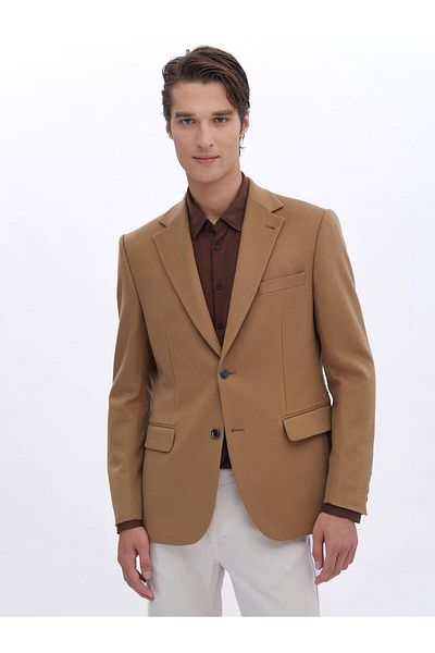 Kip Camel Hair Plain Regular Fit Wool Blend Jacket