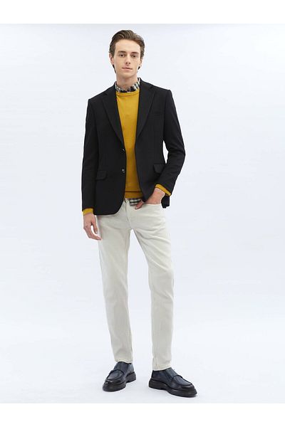 Kip Black Plain Regular Fit Wool Blend Jacket