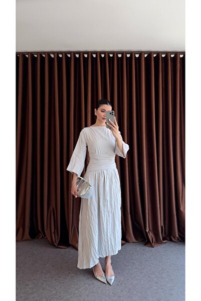 HAZELANNA Gray Dress with Waist Belt Detail