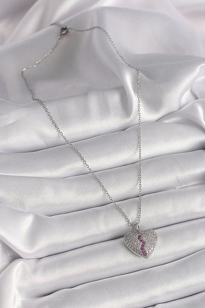 Store 316L Steel Silver Color Chain Zircon Stone Heart Model Women's Necklace