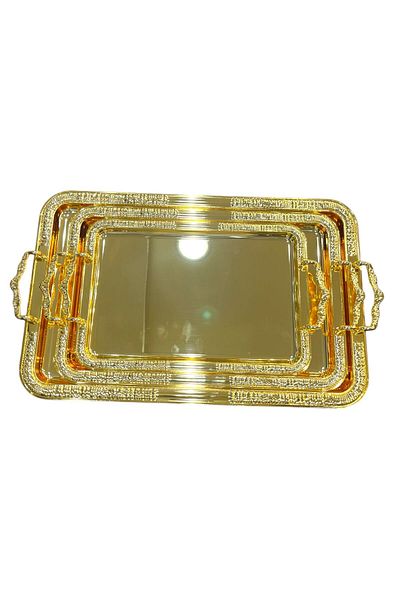 aljahwari 3piece golden serving tray set