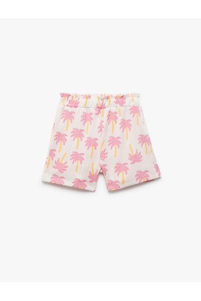 Koton New Season Palm Patterned Elastic Waist Shorts