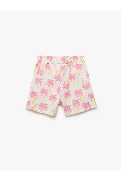 Koton New Season Palm Patterned Elastic Waist Shorts
