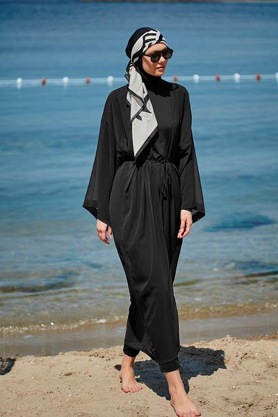 Marina Swimwear Black Plain Kimono Caftan - P2342