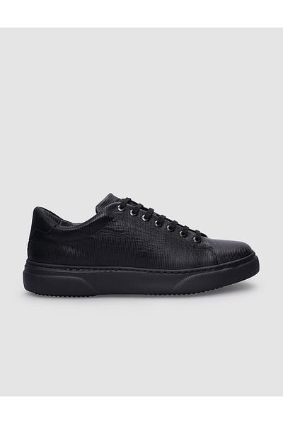 Cabani Genuine Leather Black Lace-Up Men's Sports Shoes