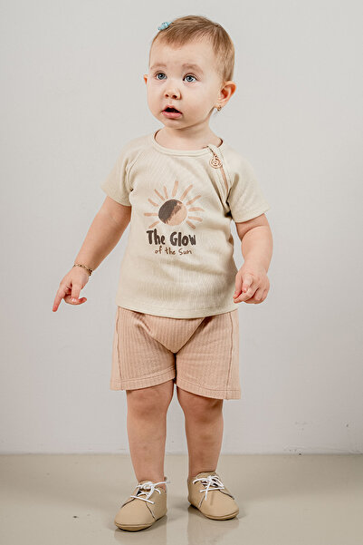 bombe Baby Kids Natural Crew Neck Shorts Cotton Comfortable 2-Piece Set Trend Fashion Bottom Top Set