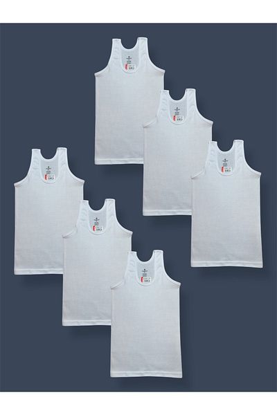 Ceylanoğlu 6-Piece White Ribbed Boys' Singlet