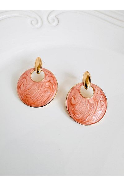 DEVİ fashion Mother of Pearl Pink Hoop Earrings 4 cm