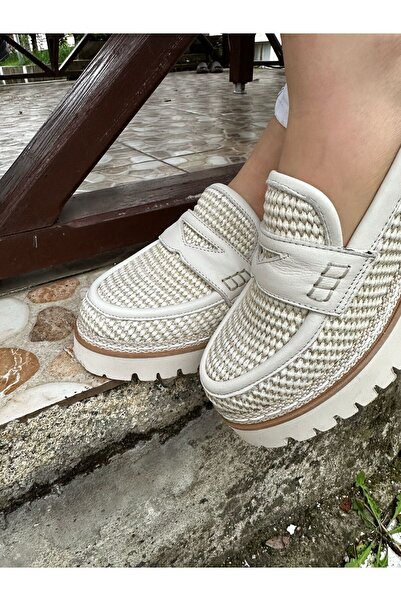 Mammamia 3660 Örgü Hasır Desenli Hakiki Deri Ortopedik Loafer Ayakkabı