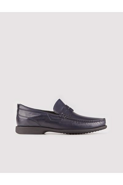 Cabani Genuine Leather Navy Blue Non-Slip Rubber Sole Men's Casual Shoes