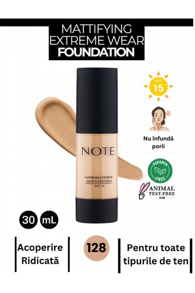 NOTE Mattifying Extreme Wear Foundation with High Coverage, Matte Finish and SPF 15 128 Sand Ivory