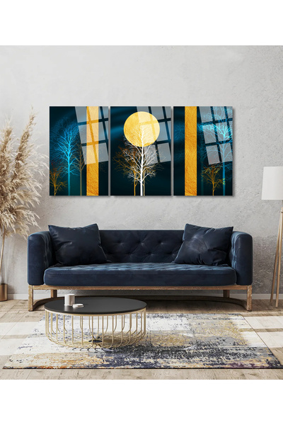 TAULART SET DE 3 PIESE MODERNE DETALIATE AURIE TABLOA DE STICLA DE LUX INIMPU...