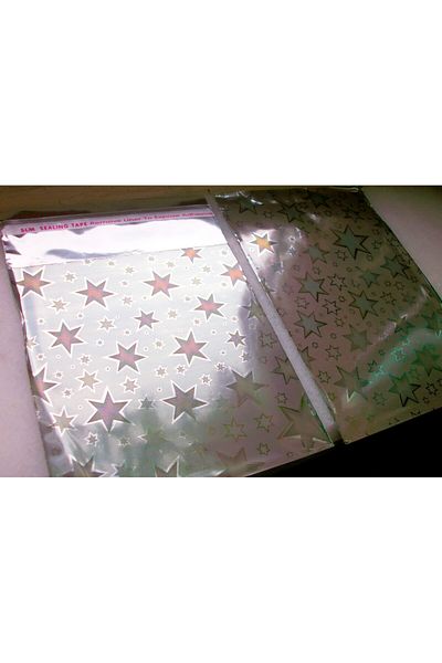 morlalem m 100 Pieces Star Printed Khaki Green Metalized Banded 10cm Gift Bag, Jewelry Engagement Mevlüt Henna Package