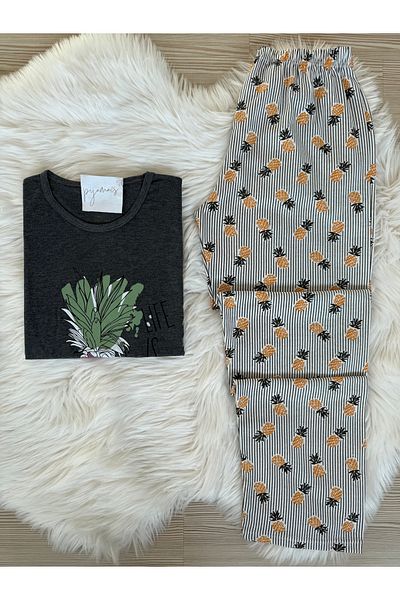 Pijamacs Pineapple Pattern Cotton Short Sleeve Knitted Pajamas Set