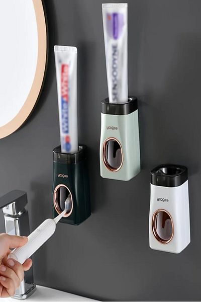 TİNEKE Luxs Automatic Toothpaste Squeezer Toothbrush Holder Adhesive Bathroom Organizer 1Pcs