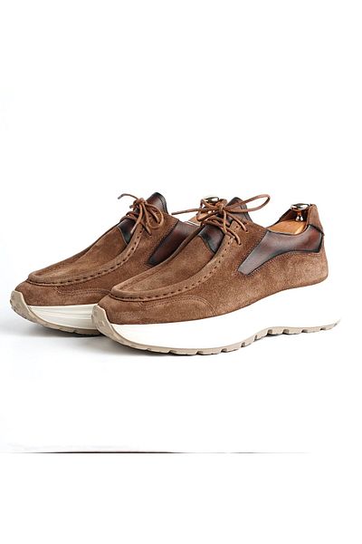 TETRİ Juno Model Genuine Leather Handmade Men's Mink Cinnamon Suede Casual Shoes