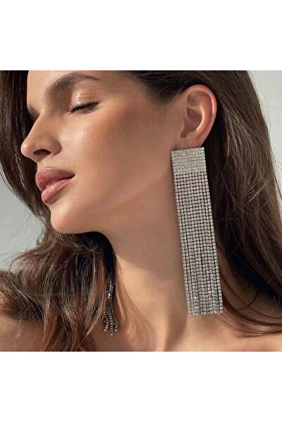 Flaner Paris Accessorize AquaLux Kristal Taş Şelalesi Kare Motifli Küpe