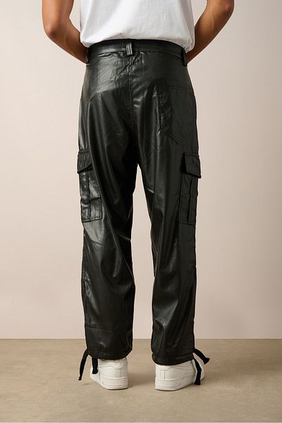 İLKCET MODA Cargo Pocket Unisex Δερμάτινο παντελόνι με σκισίματα στα πόδια