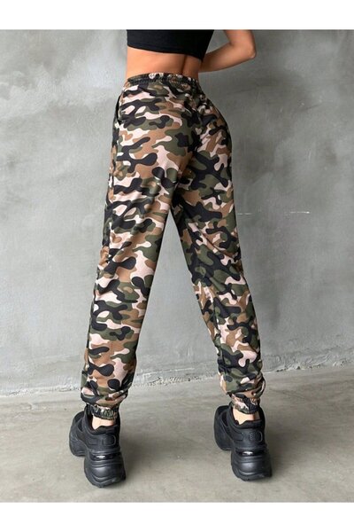 stiledavet online store Women's High Waist Camouflage Printed Ankle Rubber Detail Two Thread Pants