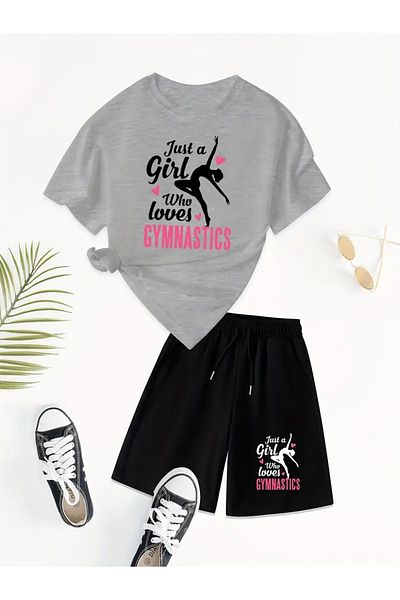 PENTHİLUS Comfortable Summer Gymnastics Outfits for Girls, Stylish Outdoor Sports Set Includes T-Shirt and Shorts