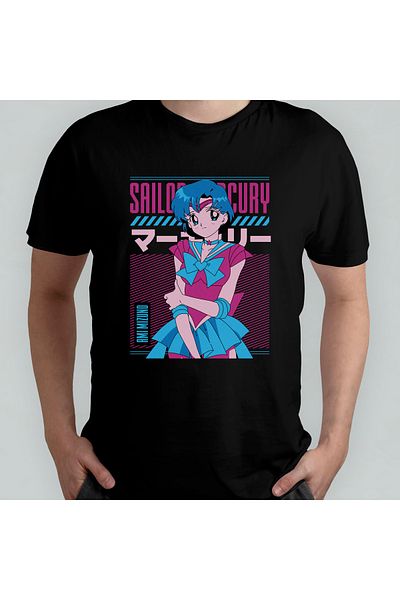 Pixxa Sailor Moon Sailor Mercury Ami Mizuno_ Unisex 100% βαμβακερό μπλουζάκι με λαιμόκοψη μοντέλο 2