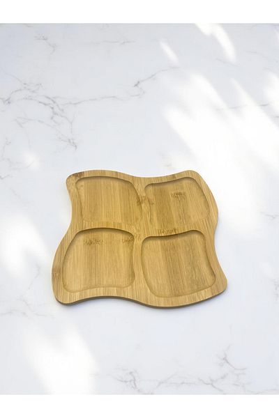 CİHO Bamboo Wooden Decorative Snack Bowl with Compartments 18 *18 cm (Vivatti)