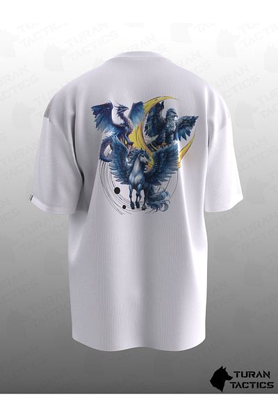 TURAN TACTICS Tricou unisex oversize cu model mitologie turcă - Abra, Burküt, Tulpar