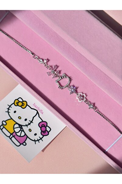 Harlofia Jewelry Gümüş Kaplama Hello Kitty Sakura Çiçekli Bileklik