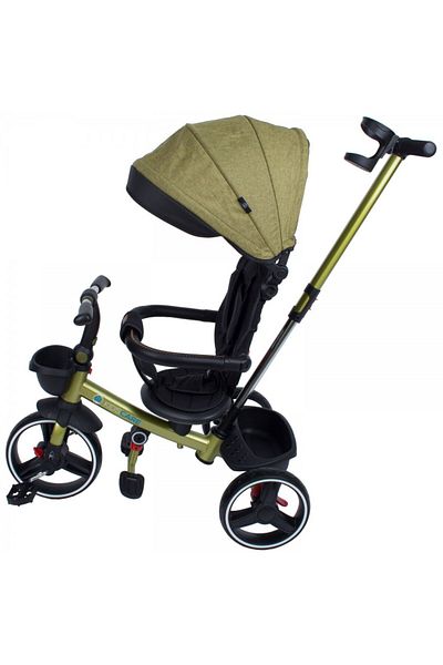 KidsCare Foldable tricycle for children in khaki, rotating seat, sun canopy, parent handle