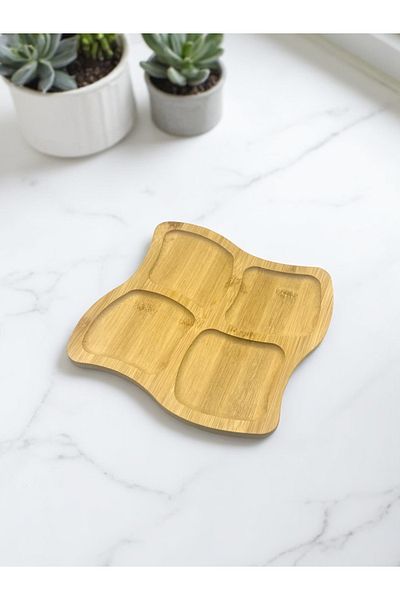 CİHO Bamboo Wooden Decorative Snack Bowl with Compartments 18 *18 cm (Vivatti)