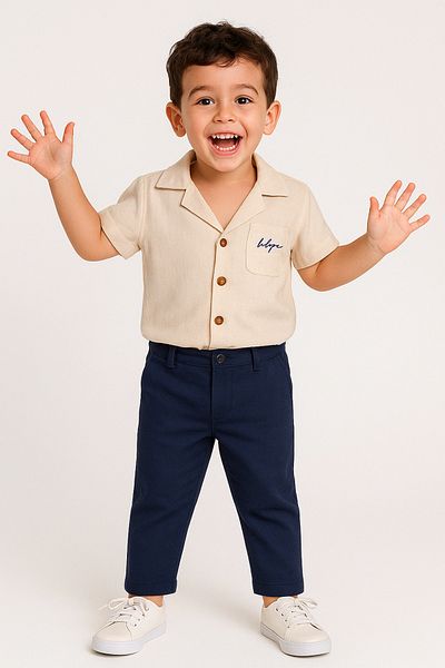 DUBAİ ÇOCUK Boy's Short Sleeve Linen Shirt and Trousers Suit Eid