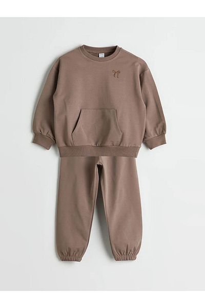 LC Waikiki Lcw Kids Brown Basic Girl's Sweatshirt and Sweatpants 2-Piece