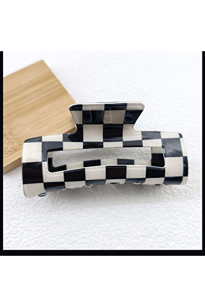 Choice 02 Black White Checkered Rectangle Hair Claw Clips For Women Girls Fas...