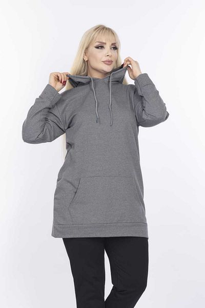 BİrHoşButik Plus Size Full Lycra Hooded Sweatshirt with Collar and Pockets, Long Sleeves, Trendy, Seasonal.