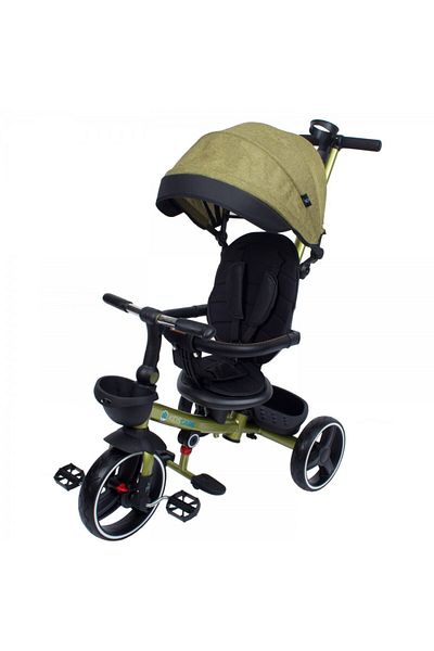 KidsCare Foldable tricycle for children in khaki, rotating seat, sun canopy, parent handle