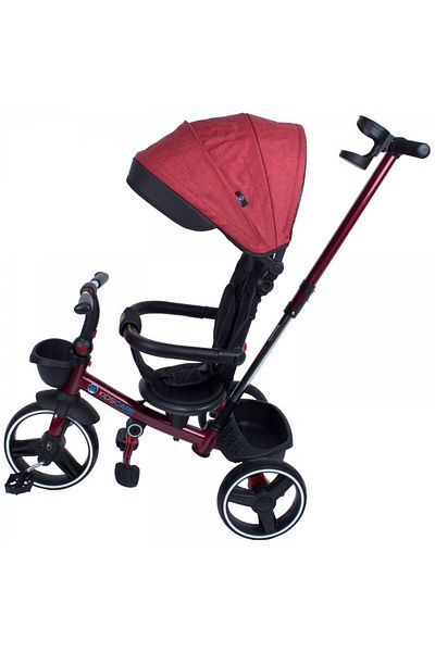 KidsCare Red folding children's tricycle, rotating seat, sun canopy, parent handle