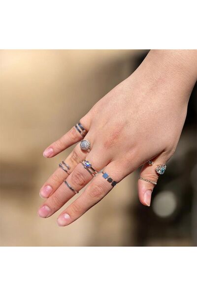 xesha طقم خواتم مفصلية مكون من 8 قطع طقم خواتم فضية اللون