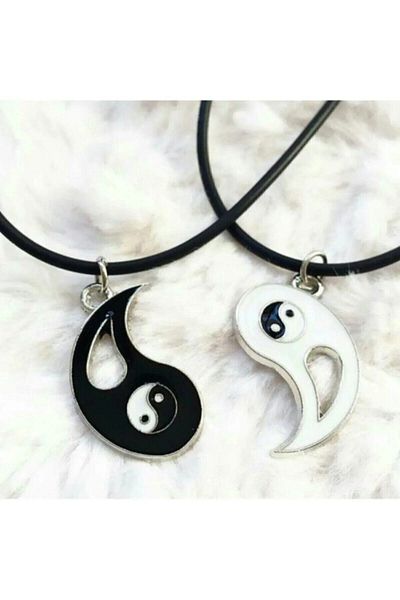 İYİ MODA قطعتين من قلادة Ying Yang المعدنية Best Friends Bff
