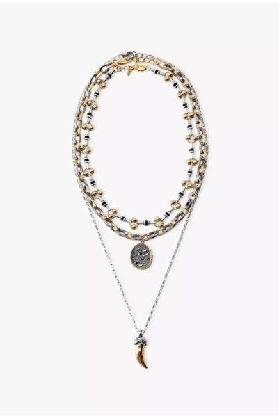 illys Gold Fildişi Uçlu Metal Uç Detay ZRA Model 3lü Kolye