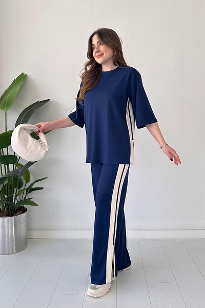 MaziButik Slit Modal Suit Navy Blue