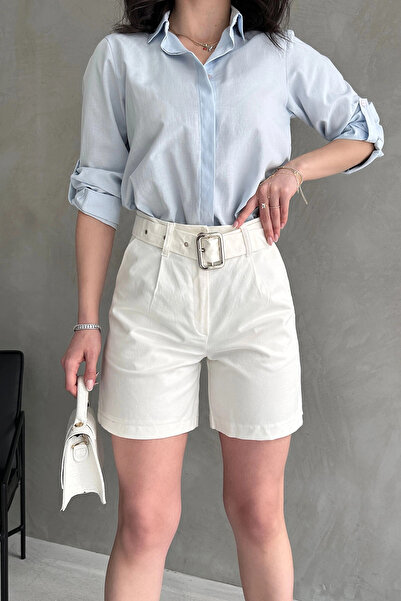 bacc Γυναικείο σορτς με λευκό πουλί με φαρδύ παντελόνι Mom Bcdf-233500