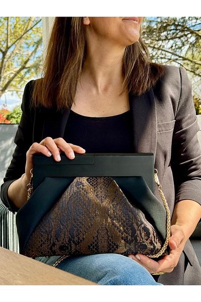 JOPHIEL Patchwork Chain and Wooden Scholarship Bag - Hand, Arm and Shoulder Bag