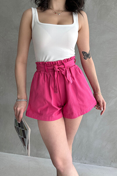 bacc Kadın Fuşya Rahat Kesim Beli Büzgülü Cepli Şort Bcdf-233304