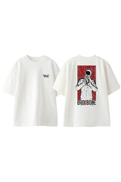 THEWERT Μπλουζάκι Bad Bone Design Back Printed Βαμβακερό λευκό oversize μπλουζάκι
