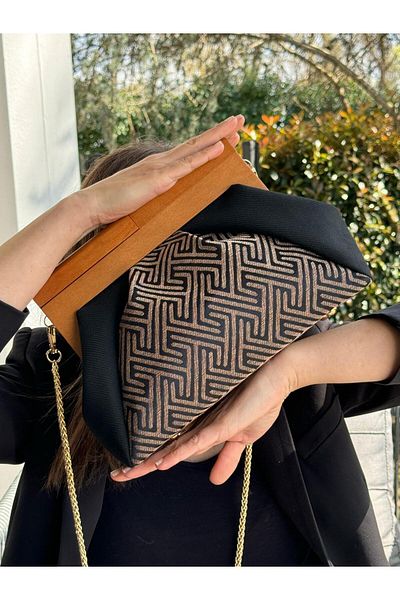 JOPHIEL Patchwork Chain and Wooden Scholarship Bag - Hand, Arm and Shoulder Bag