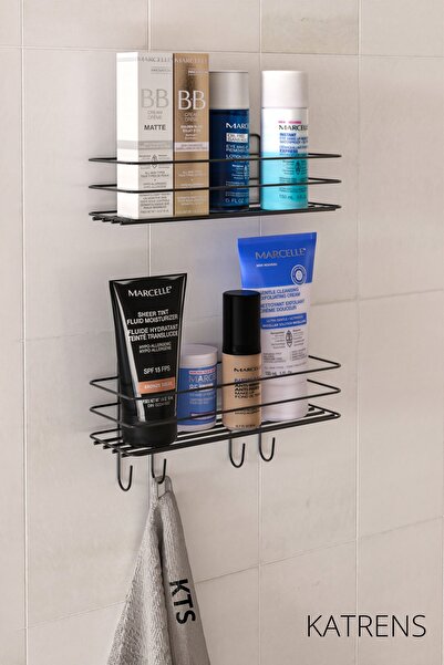 Katrens رف حمام لاصق من بانيور، منظم حمام مكون من قطعتين، حامل شامبو منظم لرف...