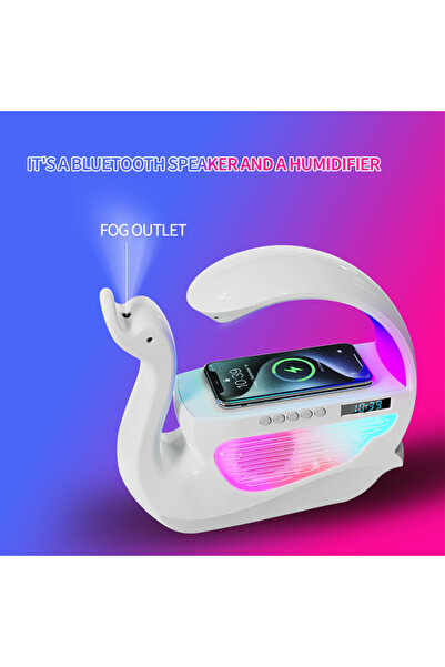 İMEXTECH 6'sı 1 Arada Kuğu Nemlendirici RGB Işık Kablosuz Şarj Bluetooth Hoparlör